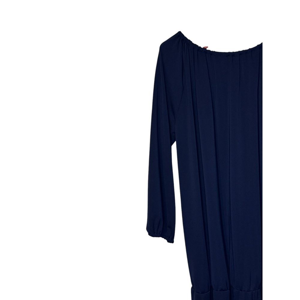 Talbots Women's Dress Midi Boatneck‎ 3/4 Sleeves Blouson Waist Navy Blue Large - Picture 9 of 10